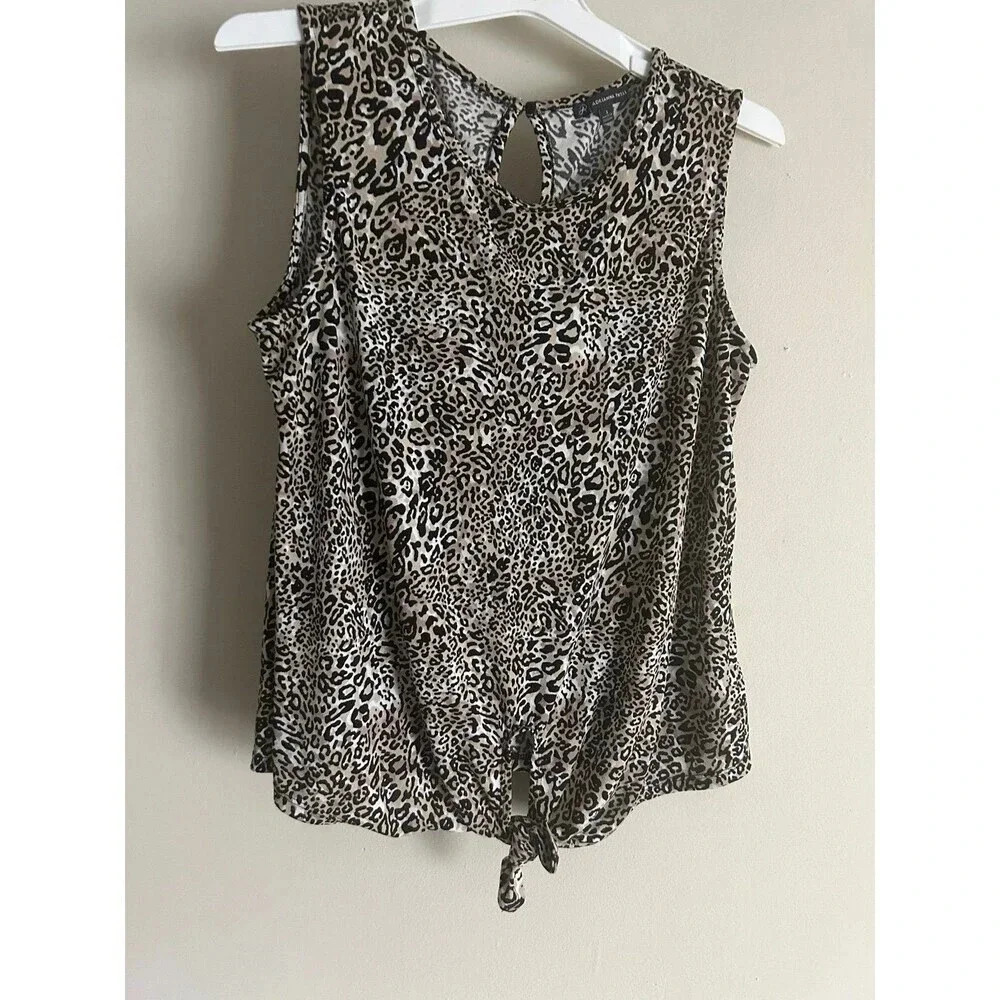 Adrianna Papell Animal Print Tank Top Front Tie Sleeveless Stretchy
